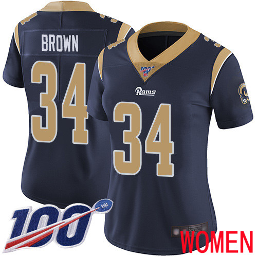 Los Angeles Rams Limited Navy Blue Women Malcolm Brown Home Jersey NFL Football 34 100th Season Vapor Untouchable